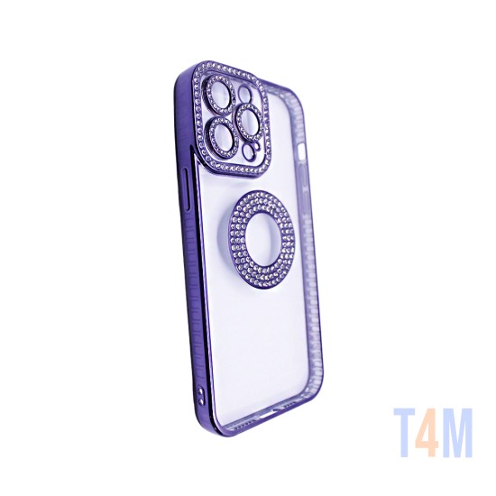 Capa de Silicone Suave com Design de Diamante para Apple iPhone 14 Pro Max Roxo